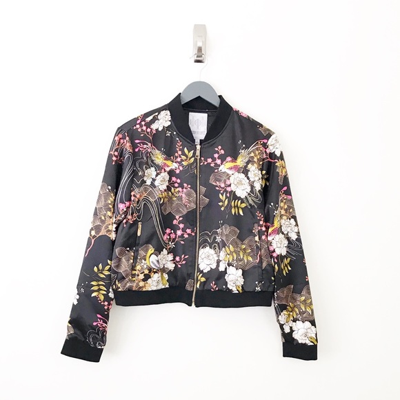 SOLD JENNIFER LOPEZ Black Floral Bomber Jacket - Picture 2 of 8